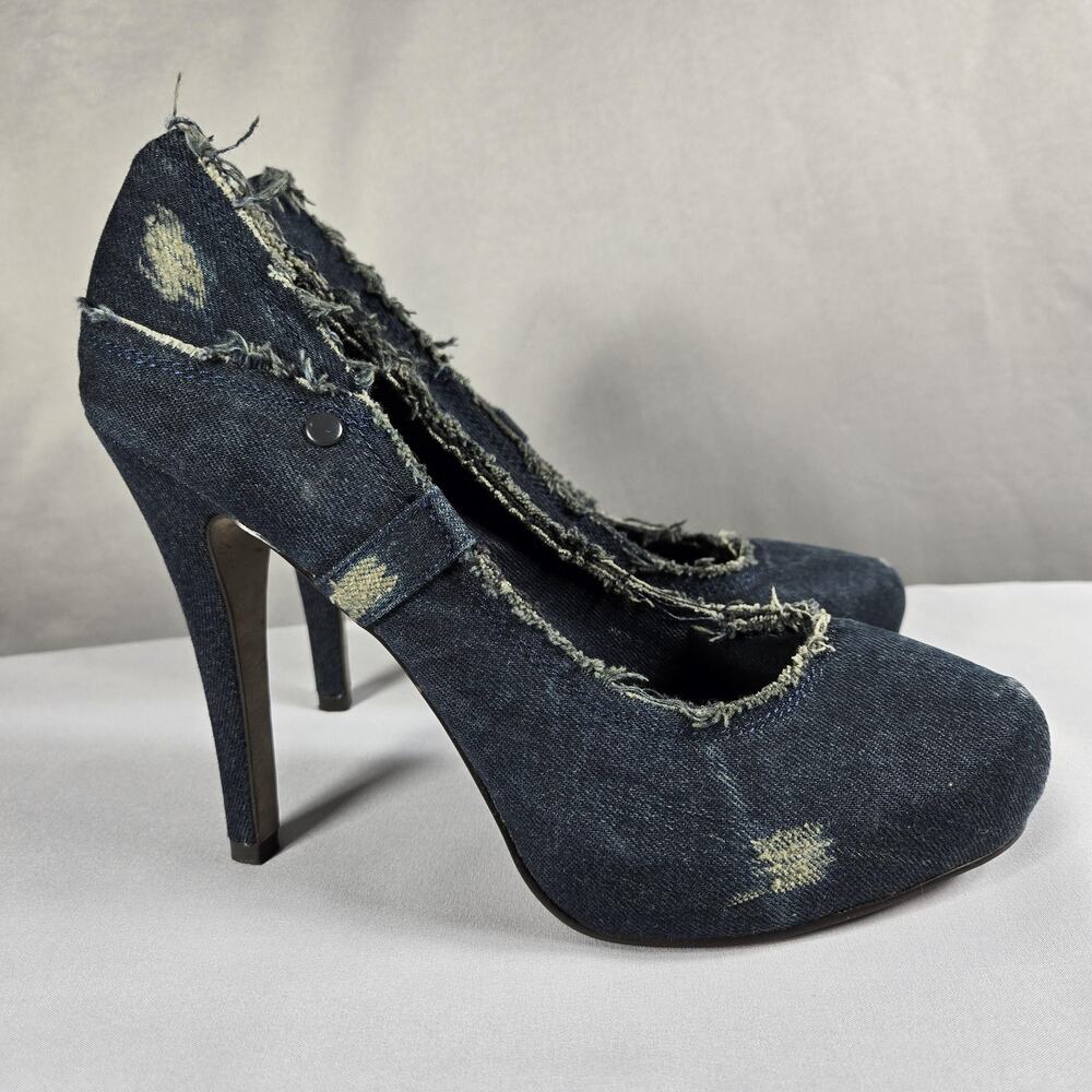 Ash Distressed Denim Pumps 9.5 Blue Frayed Platform Stiletto Y2K Grunge Heels
